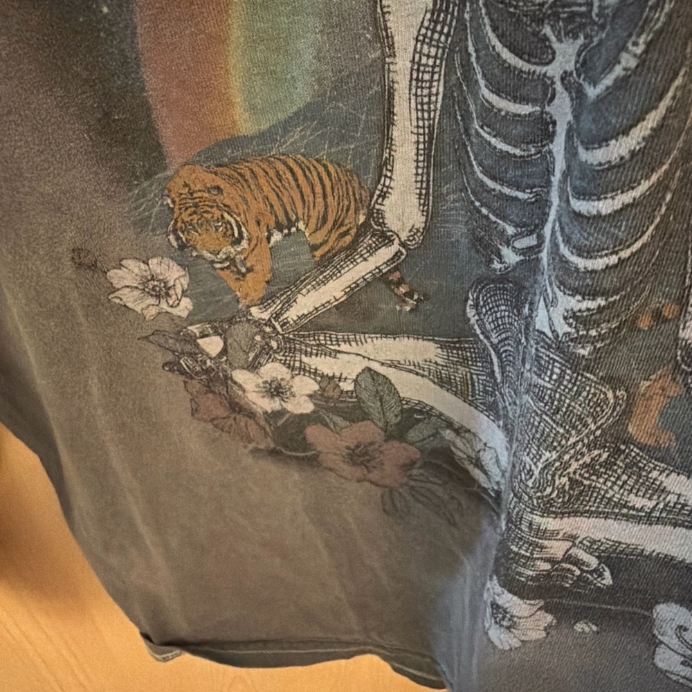 RSQ M  Skeleton Graphic Tee Yoga Meditation Rainbow Cosmic Long Sleeve Gray - Picture 6 of 15